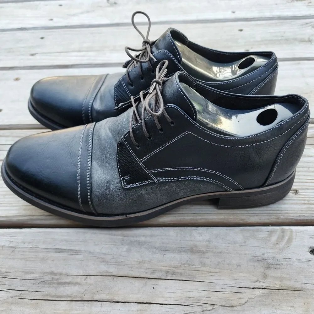 Steve Madden P Camrin Black Grey Mens Size 10M Black Leather/Canvas Cap Toe Shoe